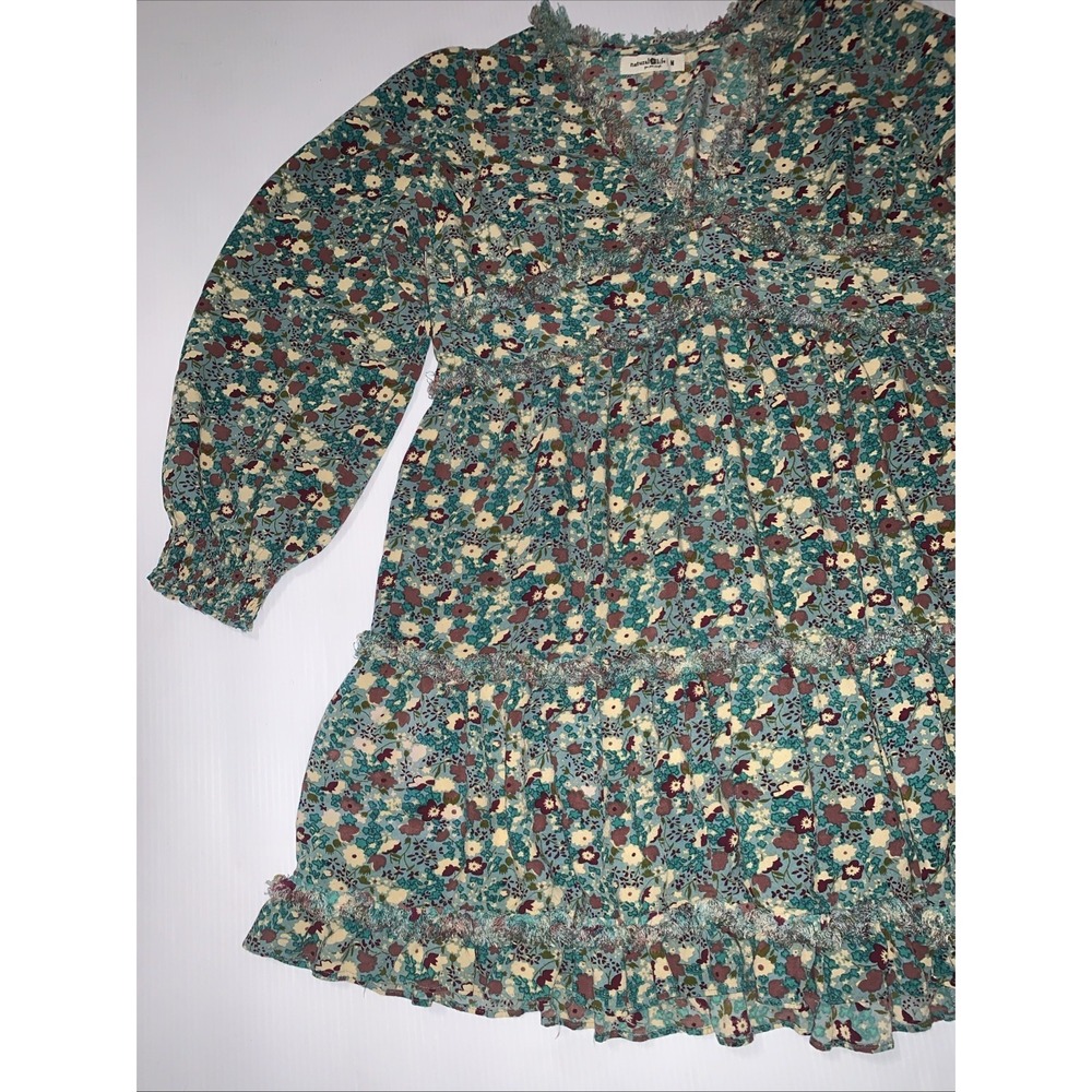 Natural Life Floral Mini Tiered Dress Size M Teal CottageCore Babydoll Boho - Picture 3 of 10